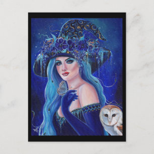 Carte Postale Sorcière d'Halloween aux papillons de Renée Lavoie