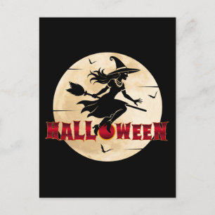Carte Postale Sorcière d'Halloween sur un balai