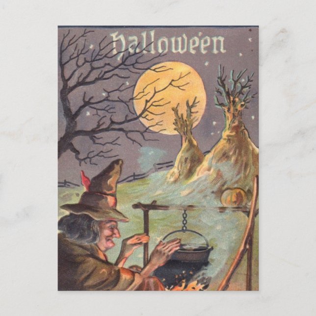 Carte Postale Sorcière d'Halloween - Une nuit effrayante - Art V (Devant)
