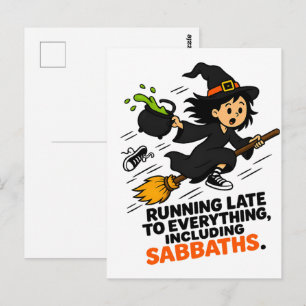 Carte Postale Sorcière drôle avec TDAH en retard pour Halloween 