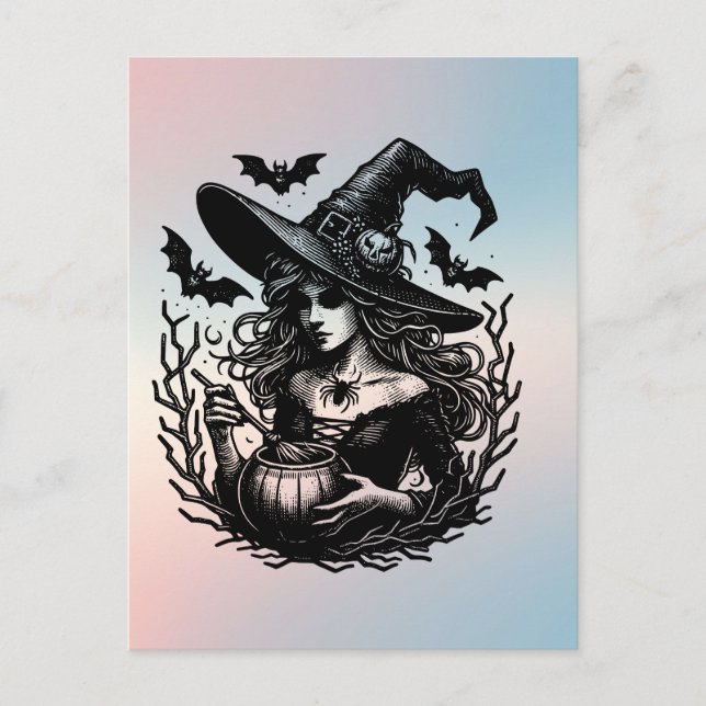 Carte Postale Sorcière Éffrayante Halloween (Devant)