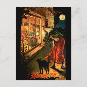 Carte Postale Sorcière en regardant par la fenêtre
