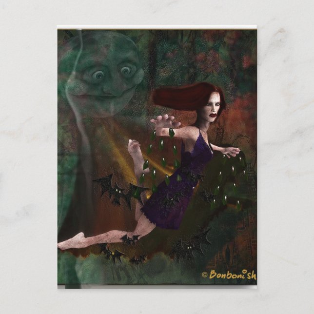 Carte Postale Sorcière et Lune (Devant)