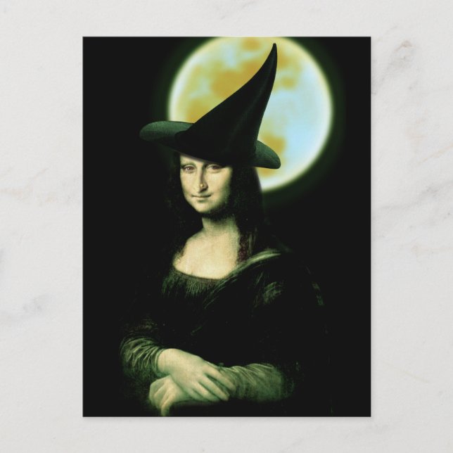 Carte Postale Sorcière Mona Lisa Halloween Pleine lune (Devant)