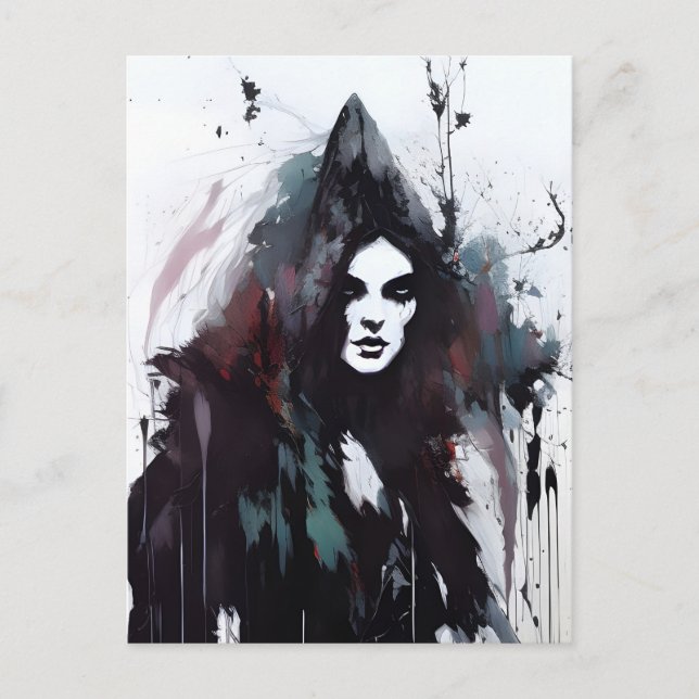 Carte postale Sorcière Noir Encre Peinture (Devant)