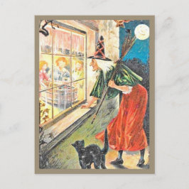 Carte Postale Sorcière regardant par la fenêtre - Halloween vint