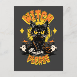 Carte Postale Sorcière S'il Vous Plaît Chat Noir Halloween 