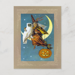 Carte Postale Sorcière vintage d'Halloween