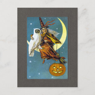 Carte Postale Sorcière vintage d'Halloween