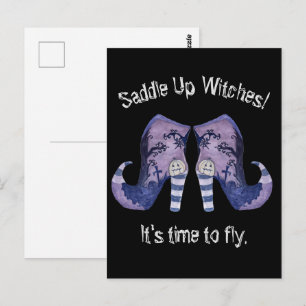 Carte Postale Sorcières à selle Halloween Bottes illustrées