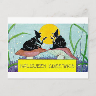Carte Postale Sorcières de salutations d'Halloween sur les champ
