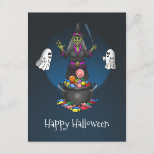 Carte Postale Sorcières et Fantômes Soirée Halloween Trick or Tr