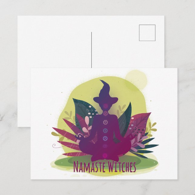 Carte Postale Sorcières Halloween Yoga Namaste (Devant / Derrière)