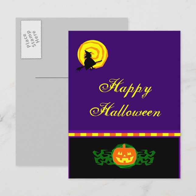 Carte postale Sortie Citrouille Halloween personna (Devant / Derrière)