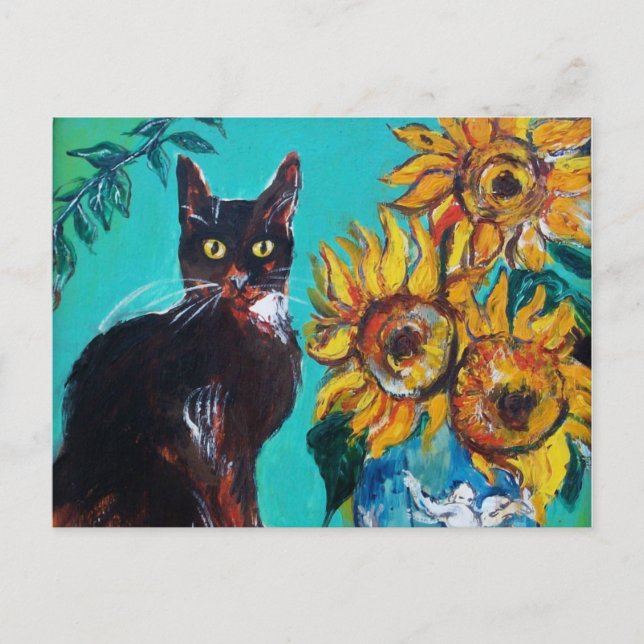 CARTE POSTALE SOUCHES AVEC CHAT NOIR EN TURQUOISE BLEUE (Devant)