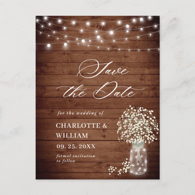 Carte Postale Souffle de Bébé Mariage Bois Rustique Enregistrer  (Devant)