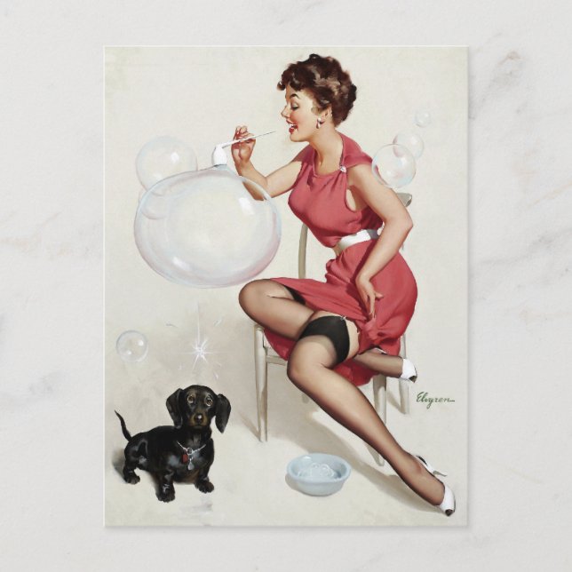 Carte Postale Souffler les bulles Pin Up (Devant)