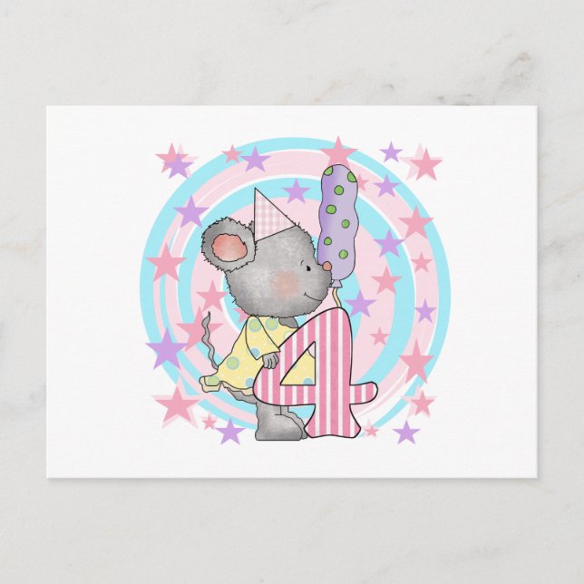 Carte Postale Souris 4e anniversaire T-shirts et cadeaux (Devant)
