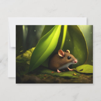 Carte Postale Souris à la recherche d'un abri de la pluie