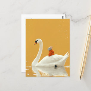 Carte Postale Souris accroche un tour sur un cygne