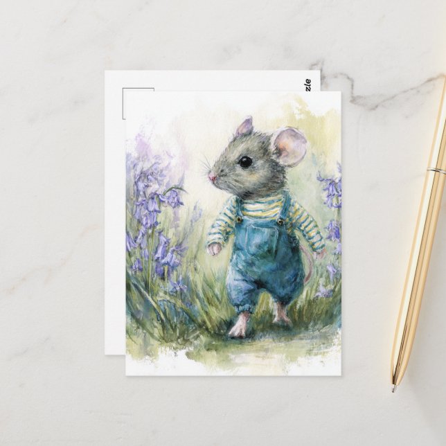 Carte Postale Souris adorable à Denim (Devant/Arrière en situation)