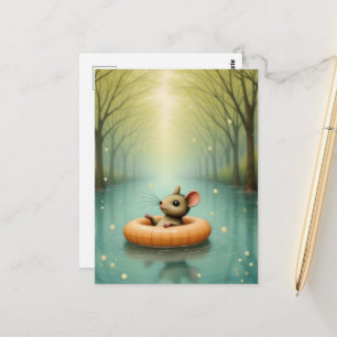 Carte Postale Souris adorable flottant sur un lac