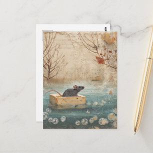 Carte Postale Souris adorable flottant sur un savon dans la rivi