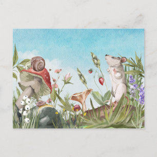 Carte Postale Souris aquarelle dans la maisonnette champêtre  