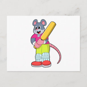 Carte Postale Souris au cricket avec batte de cricket