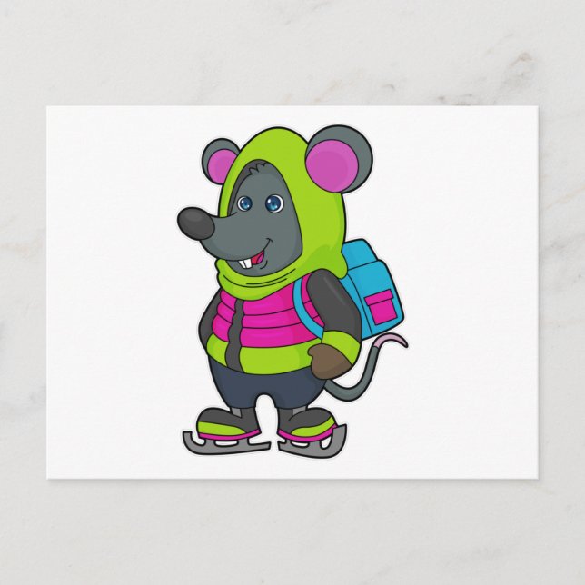 Carte Postale Souris au patinage sur glace avec patins à glace & (Devant)