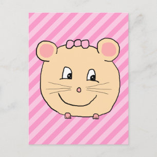Carte Postale Souris caricaturale mignonne sur bandes roses.