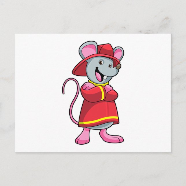 Carte Postale Souris comme pompier avec casque (Devant)