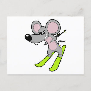 Carte Postale Souris comme skieur avec ski