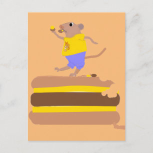 Carte Postale Souris dansant sur (et mangeant) burgher