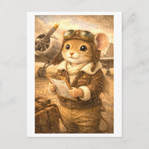 Carte Postale Souris de carrière comme pilote
