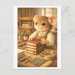 Carte Postale Souris de carrière en relieur de livres