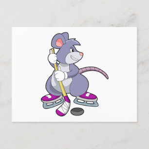 Carte Postale Souris de hockey sur glace avec bâton de hockey su