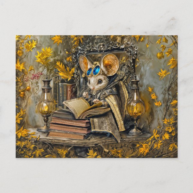 Carte Postale Souris de lecture steampunk (Devant)