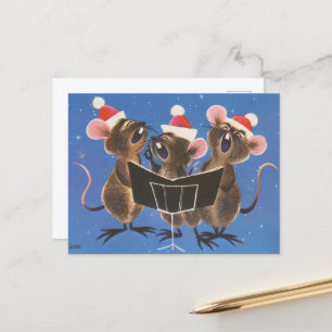 Carte Postale souris de Noël festives et vintages rétro