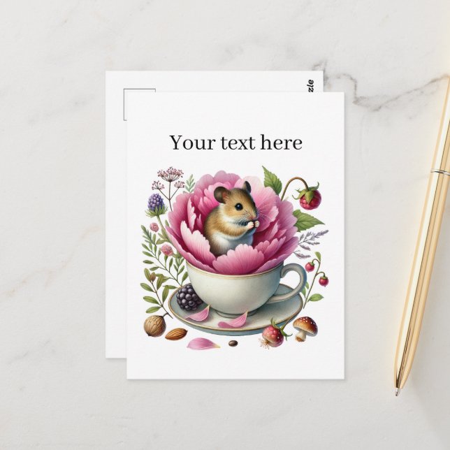 Carte Postale Souris de teacup amoureux des animaux personnalisa (Devant/Arrière en situation)