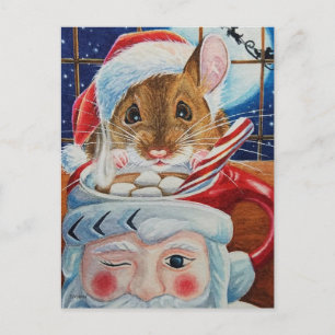 Carte Postale Souris de terrain du Père Noël avec Cacao Chaud Ar