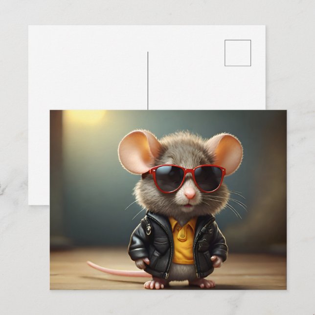 Carte Postale Souris drôle avec lunettes (Devant / Derrière)