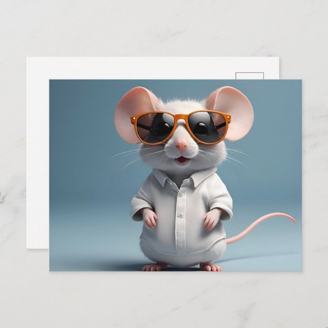 Carte Postale Souris drôle avec lunettes (Devant / Derrière)