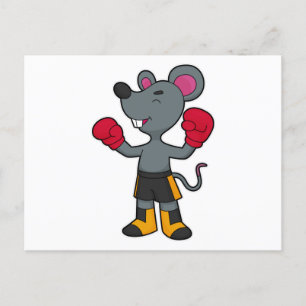 Carte Postale Souris en boîte avec gants de boxe