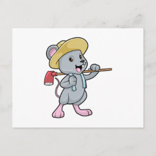 Carte Postale Souris en fermier avec hache et chapeau