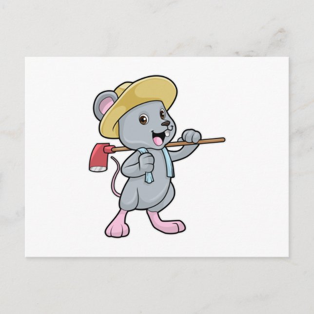 Carte Postale Souris en fermier avec hache et chapeau (Devant)