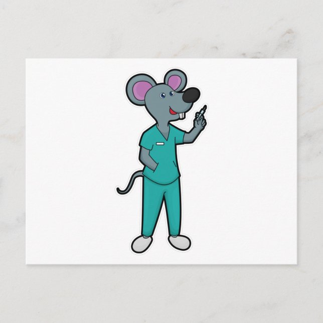 Carte Postale Souris en infirmière à la vaccination avec une ser (Devant)