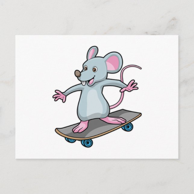 Carte Postale Souris en patineur avec planche à roulettes (Devant)