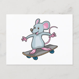 Carte Postale Souris en skate avec skateboard
