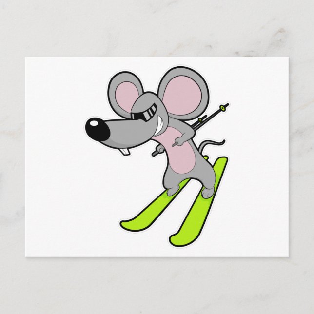 Carte Postale Souris en skieur avec ski (Devant)
